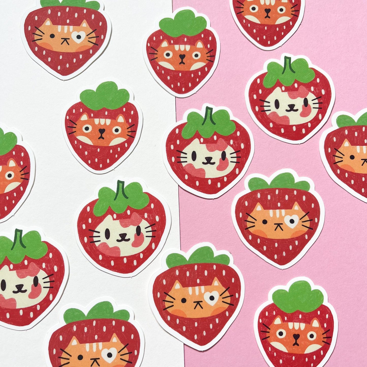 Strawberry Cats Matte Stickers