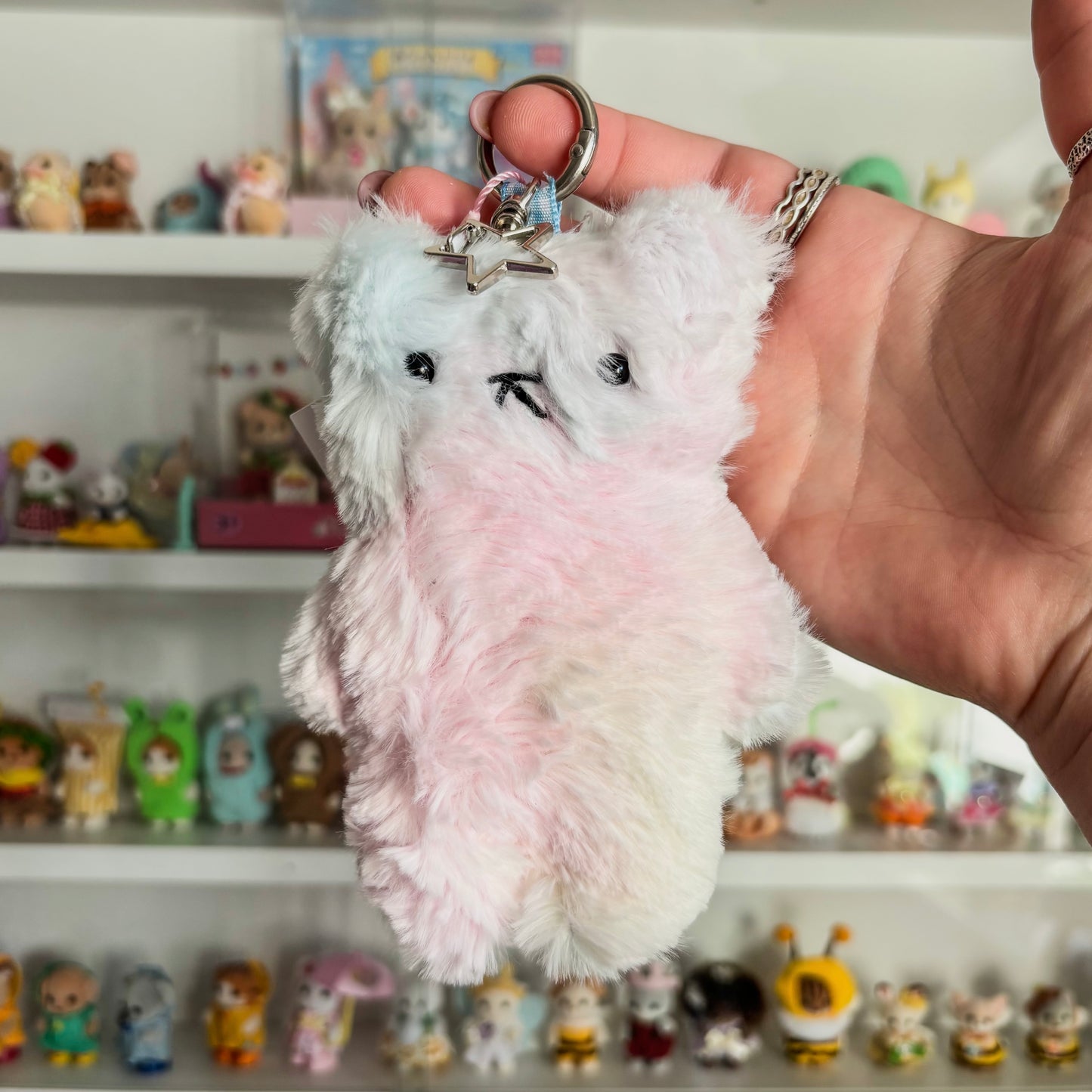 Candy floss fluffy bear keychain