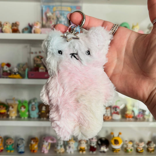 Candy floss fluffy bear keychain