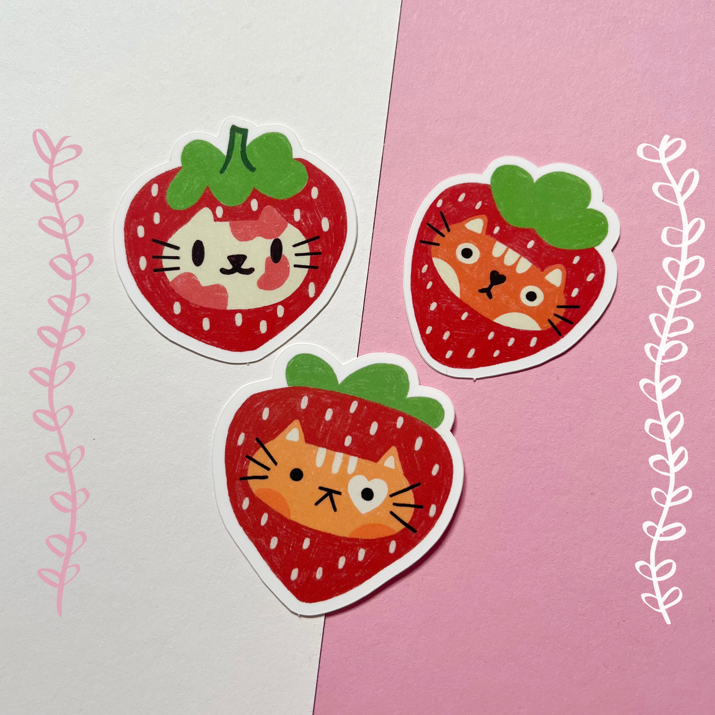 Strawberry Cats Matte Stickers
